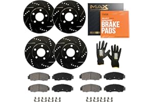 Max Advanced Brakes Front & Rear Brake Kit Compatible With 1995-2001 Nissan Altima Sentra Compatible With Infiniti G20 Replacement Drilled Slotted Black Coated Disc Brake Rotors and Ceramic Brake Pads