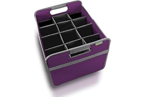 meori Foldable 12 Bottle Wine Carrier Midnight Magenta Carry Glassware Liquor Storage Bottle Shopping Travel Cocktails RV (B100793)