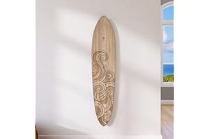 HEADWATERS STUDIO Wooden Surfboard Wall Decor Growth Chart - Surfboard Art Decor for Kids Room, Wood Surfboard Kids Sizing Chart, Surf Boards Art, Height Board Surfer Decor - Brown Wave (9.5"x 46")