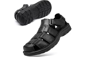 KOIMED Men's Hiking Leather Sandals Closed Toe Water Shoes For Summer Athletic Outdoor Walking Sports Trail River Fishing Wide Adjustable Waterproof Arch Support