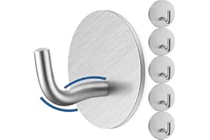 Uvish Heavy Duty Self Adhesive Towel Hooks Waterproof Stick on Bathroom Kitchen Door RV SUS 304 Stainless Steel Silver for Hanging Robe Coat Key Bag hat, Shower Metal no Drill Wall Hooks 6 Packs