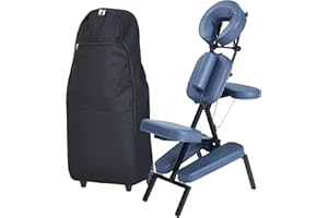 MASTER MASSAGE EQUIPMENT Professional Portable and Lightweight Tattoo/Massage Chair by Master Massage - Folding Aluminum Frame with Adjustable Features and Wheeled Carrying Case, Blue