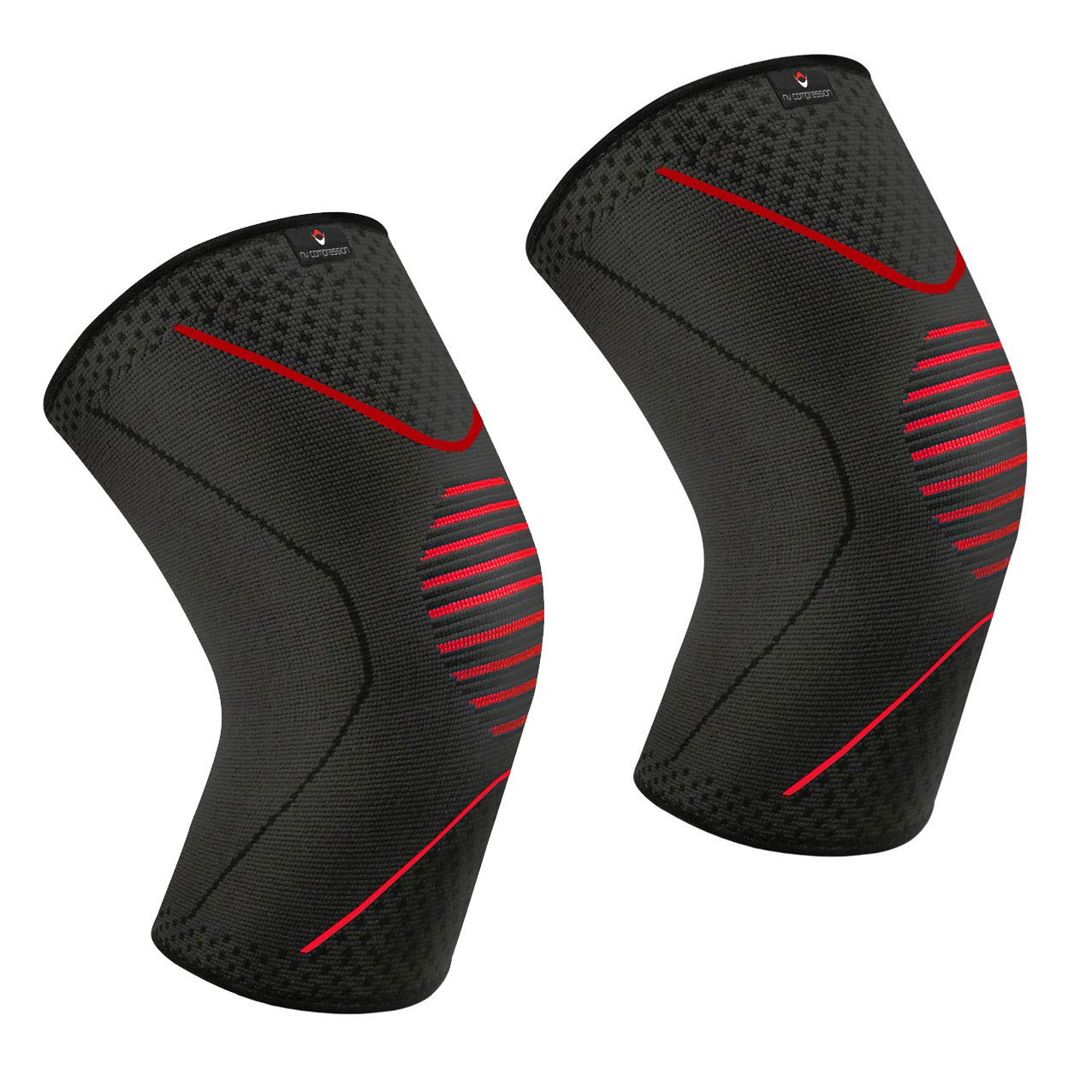 NV Compression Knee Sleeve/Support (Single or Pair) Essential Race & Recover Premium Sleeve for Meniscus Tear, ACL, MCL Running & Arthritis (1 Pair - Black/Red, Small)