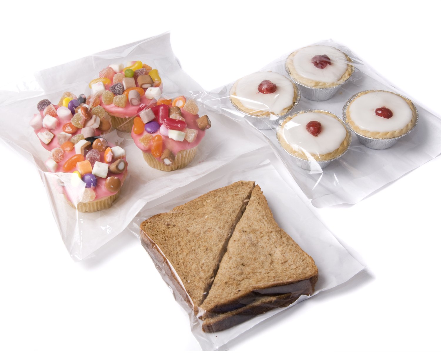 100 White Film Front Clear Cellophane Paper Window Sandwich Food Photo Display Bags (6" x 6")
