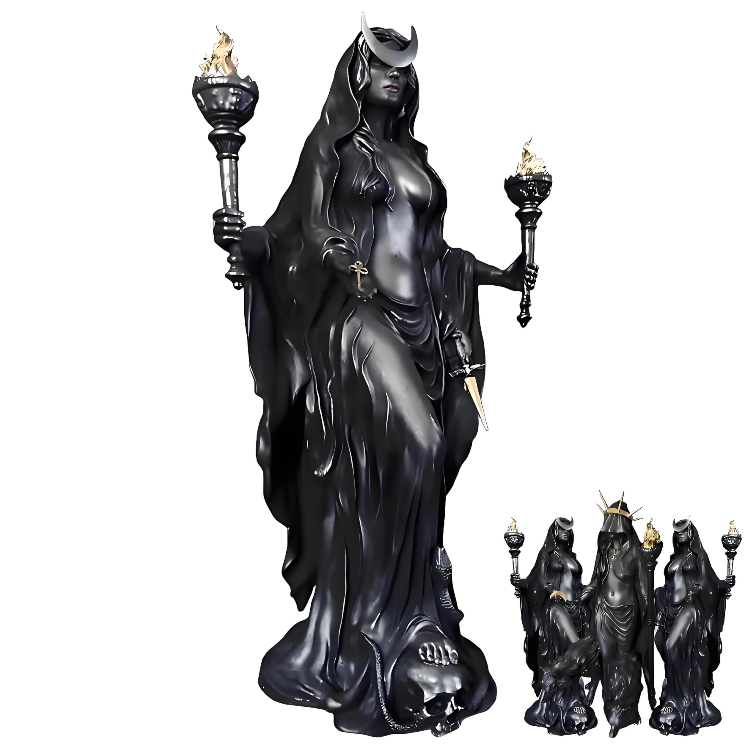 View 1 of *RIGHT HAND BROKEN* Yoikerpt Hekate Niktipolos, Hekate Statue, Witch Statue, Greek Goddesss with Her Hounds of Magics, Witchy Home Decor (B)