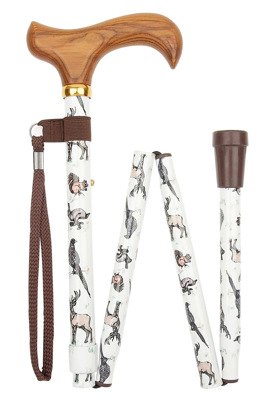 Charles Buyers Deluxe Folding Walking Stick - Red, Woodland Animals