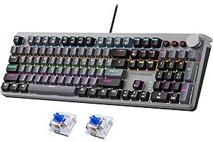 TAIAHIRO Mechanical Gaming Keyboard, RGB Backlit 104 Keys Full Size Keyboard with Multimedia Knob, Double Shot Keycaps, Full Anti-Ghosting, Blue Switch Wired Computer Keyboard for Windows PC Mac Xbox Gamer