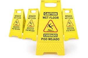 XPCARE Collapsible Bilingual Caution Wet Floor Sign, Double-Sided A-Frame Safety Caution Sign Commercial, 17.5 Inches, Yellow (4 Pack)