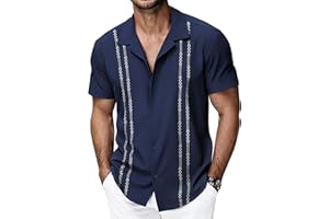 HMIYA Mens Cuban Guayabera Shirt Hawaiian Short Sleeve Dress Casual Shirt S-3XL 2026 New