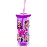 Silver Buffalo Bratz Grid Cloe Jade Sasha, Plastic Cold Cup, 20oz | Yasmin, Tall, Includes Lid and Straw, 0.59 Liters