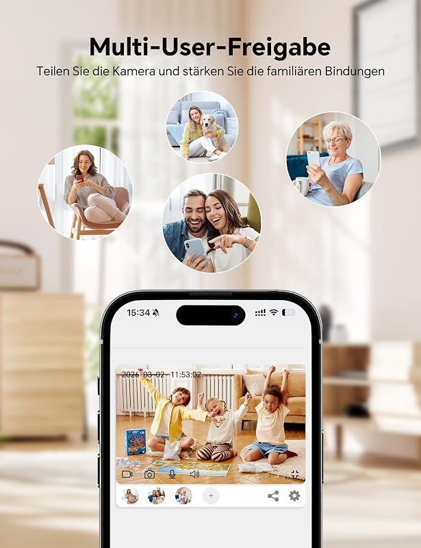 Überwachungskamera Innen 2K, WLAN Kamera Innen mit 360° PTZ, Auto-Tracking & Nachtsicht, Hundekamera mit 2-Wege-Audio, Kompatibel mit Alexa & Google Home
