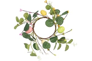 belupai 4pcs Easter Candle Rings,Elegant Candle Rings Wreaths with Eucalyptus and Colorful Eggs for Column Candles,Easter Desktop Decoration,Spring Decor(Green)