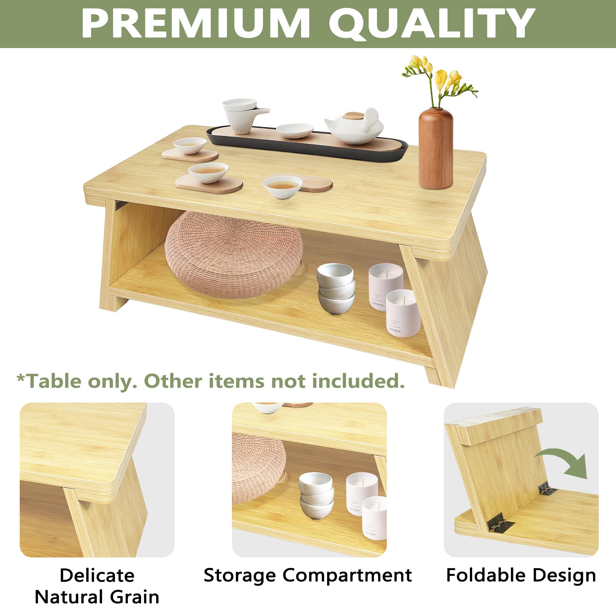Koretech Floor Table, Altar Table Paulownia Folding Design, Low ...