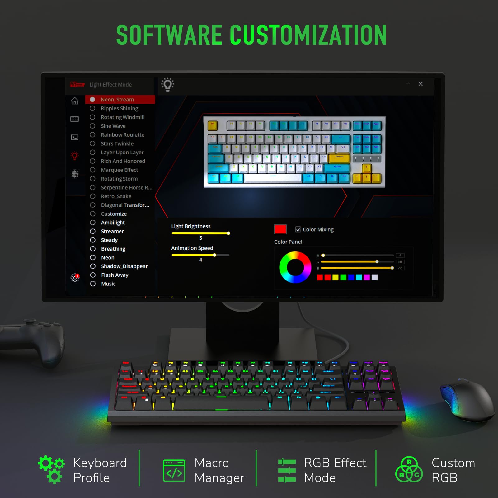 RK ROYAL KLUDGE R87 Mechanical Keyboard, 75% Layout Hot Swappable Wired Gaming Keyboard Software Macro Compact RGB Backlit PC Game Keyboards 87 Keys for Win Mac, Yellow Switch-Black