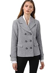 Allegra K Women's Notched Lapel Double Breasted Pea