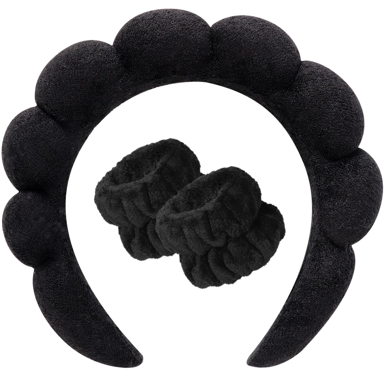DRESHOW Spa Headband for Washing Face Wristband Set Sponge Soft Terry Cloth Makeup Skincare Non Slip Headband for Women — image 1