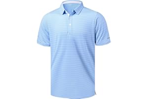 YAMXDM Golf Shirts for Men - Moisture Wicking Short Sleeve Performance Sport Casual Striped Collared Mens Polo Shirt