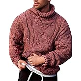 Vdnerjg Men's Thermal Turtleneck Sweater Long Sleeve Cable Knit Casual Chunky Pullover Jumper