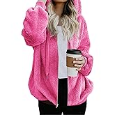 Nirovien Womens Sherpa Jacket Fuzzy Zip Up Hoodie Oversized Fleece Jackets Fluffy Coat with Pockets