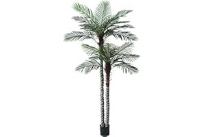 Nafresh 8ft Tall UV Resistant Faux Palm Tree, 96in Artificial Palm Tree Indoor Outdoor, Fake Tree with Real Bark and Realistic Leaves and for Home House Office Living Room Yard Patio.