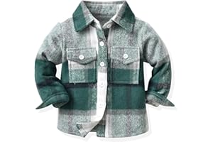ALLureLove Toddler Boys' Girls' Flannel Plaid Shirt Button Down Long Sleeve Jacket Lapel Shacket Coat Tops Casual Outwear