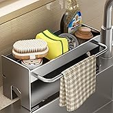 RAKSONIC Utensil Holder,Compact Kitchen Sink Drying Rack - Durable and Stylish Solution,Self-Draining Tray Design,with Rag Rack(Gray)