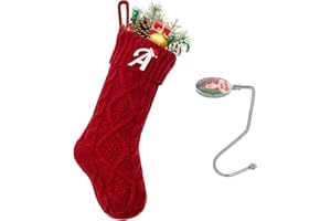 guccde Christmas Stockings with Initials, Personalized Custom 18" Large Embroidered Monogram Knit Kids Xmas Stocking Holiday Party Fireplace Family Hanging Stocking Decoration Red Letter A