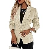 Mina Self 2026 Spring Women's Tweed Blazer Plaid - Slim Fully-Lined Petite Fashion Casual Work Office Suit Jacket with Pocket