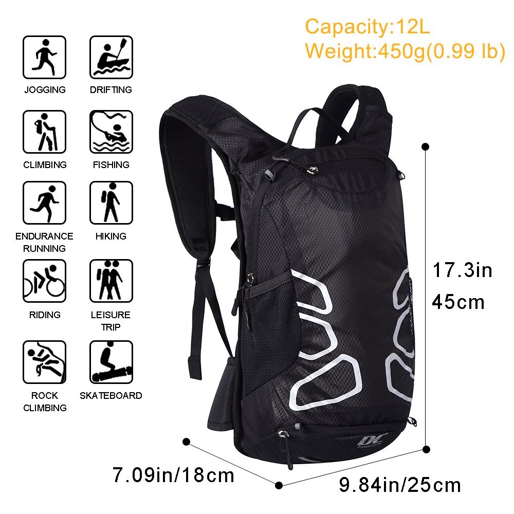 Cycling Hydration Backpack 12 litres - Lightweight Hiking Rucksack Breathable Bike Backpack Great for Men & Women Outdoor Sports, Small Backpacks for Fitness Running Biking Skiing Trekking Travelling