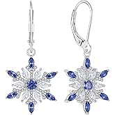 YL Snowflakes Earrings Sterling Silver Dangle Drop Earring Birthstone Christmas Jewelry for Women