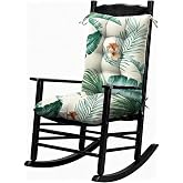 TESICA Set of 1 Patio Seat Cushion Tufted Pads for Indoor Outdoor Furniture | Floral Cushion Replacement Rocking Chair Cushions Wikcer Seat Pad for Patio Garden Dining Room White Green