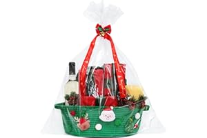 SWEET LION Christmas Gift Basket Empty Wrapping Set, Green Small Cotton Rope Basket with Gift Bag and Bow Ribbon Xmas Gifts for Women Men Kids, Storage Toy Snack Basket with Handle for Home Christmas Decorations