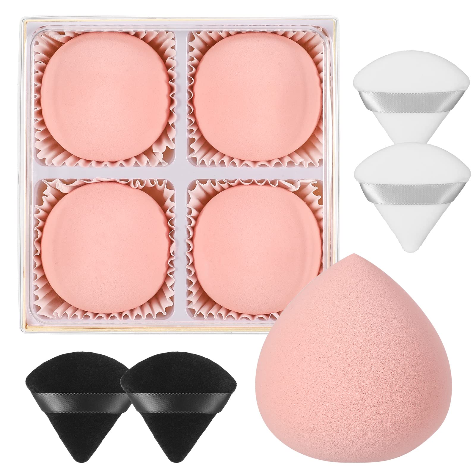Smilcloud 4 Pcs Makeup Sponges Ultra Soft Expanding Marshmallow Sponge Makeup Beauty Blender Concealer Blenders Makeup Foundation Sponge with 4 Pcs Powder Puff, Pink, 1.0 count, Pack of 1