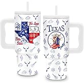 Texas Themed Gifts - 24 oz Texas Tumbler with Handle and Straw, Insulated Stainless Steel Cup, Leakproof, Stylish Cowboy Texases Design Travel Mug for Women, Fits Car Cup Holders, Keeps Drinks Cold