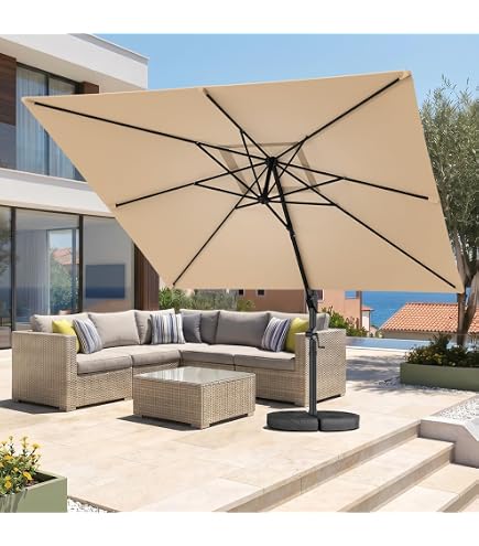11X11 FT Square Cantilever Outdoor Patio Umbrella with Solar Lights Base Included | Modern Contemporary Solid Pattern Black Color