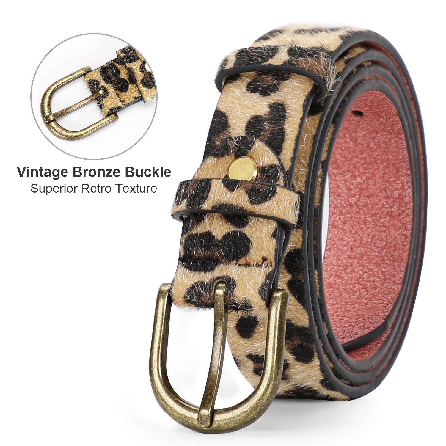 JasGood Leopard Print Leather Belt for Women Jeans Pants Waist Belt for Dresses