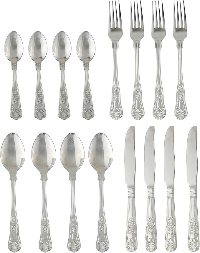 Apollo 16Piece Cutlery Set with Kings Design, Stainless Steel, Silver