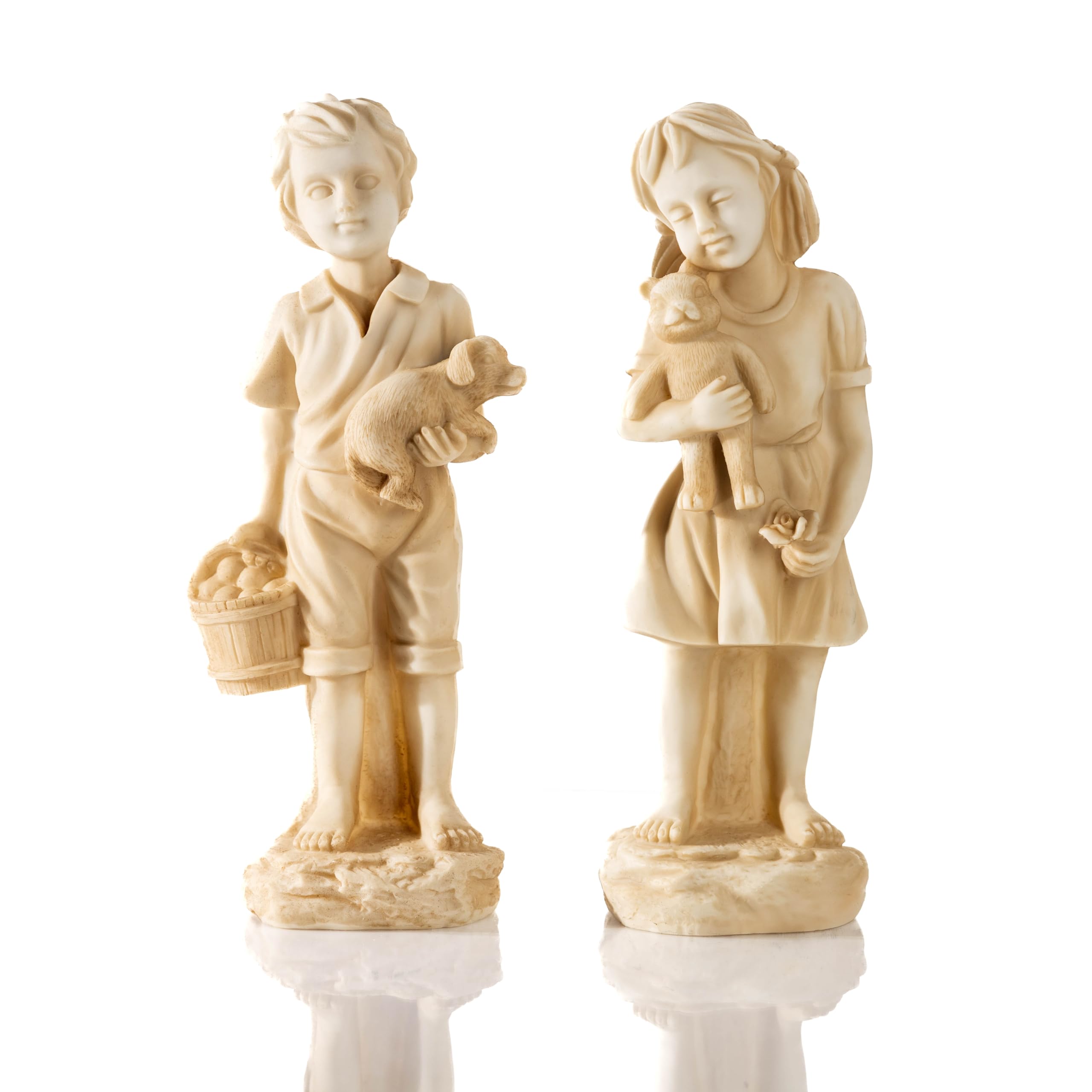 Garden Mile Set of Kids Statues Garden Ornaments Outdoor Durable Stone Effect Outdoor Decor Garden Statue Resin Ornaments with Bear & Dog Birthday Wedding Gifts for Men Women