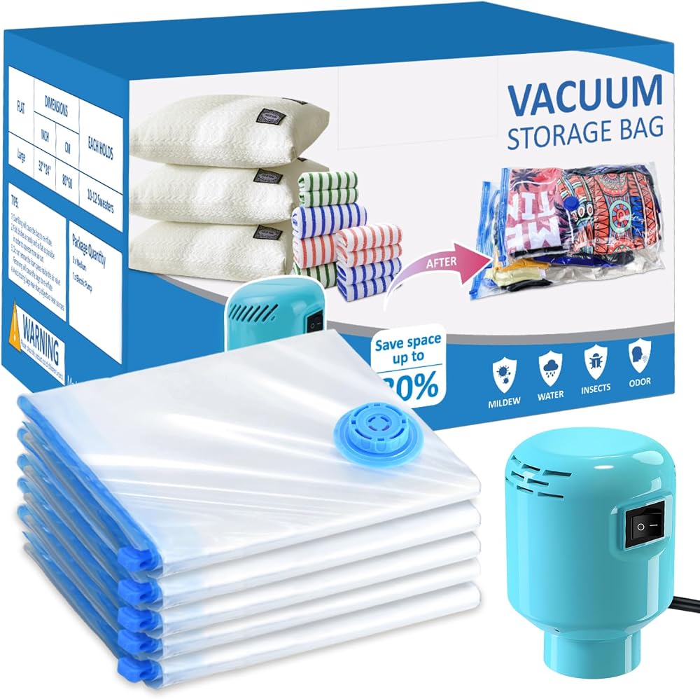 BAMCOO Vacuum Storage Bags 5 Pack with Electric Pump for Clothes