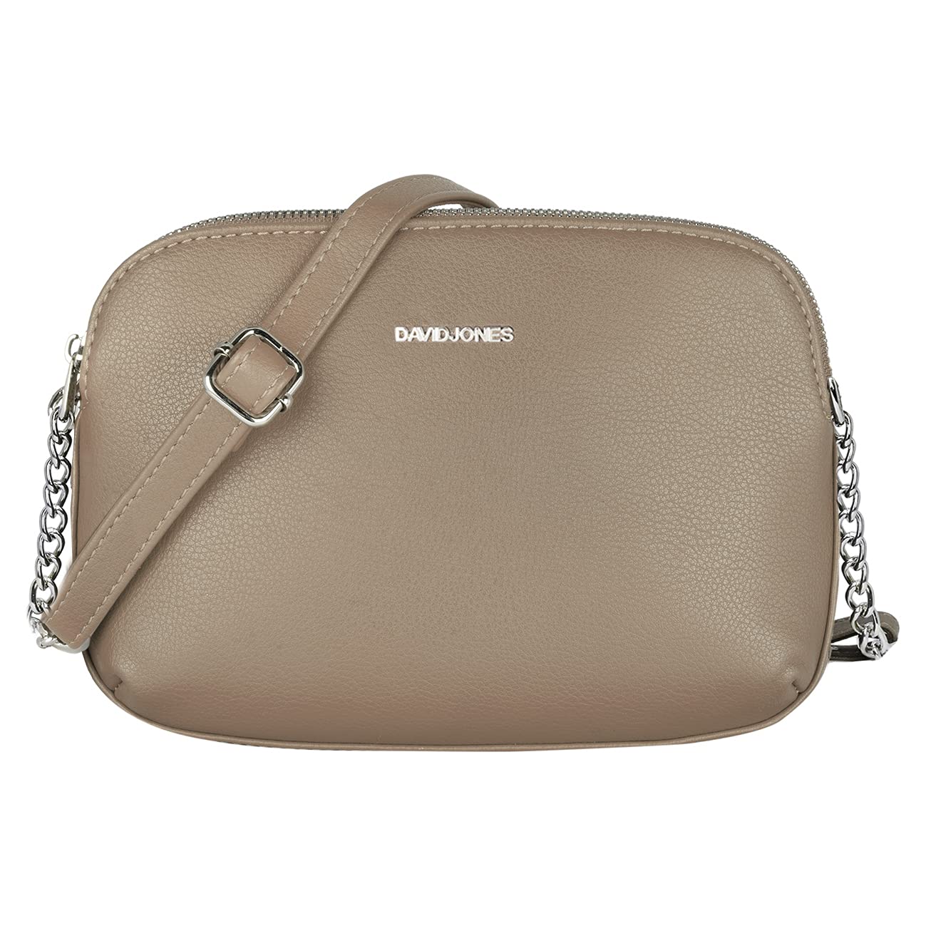 David Jones - Women's Small Crossbody Bag - Ladies Zipper Multi-Pockets Shoulder Bag - PU Leather Messenger Handbag - Classic Elegant City Saddle Bag - Work Travel Casual Everyday Purse Bag - Beige