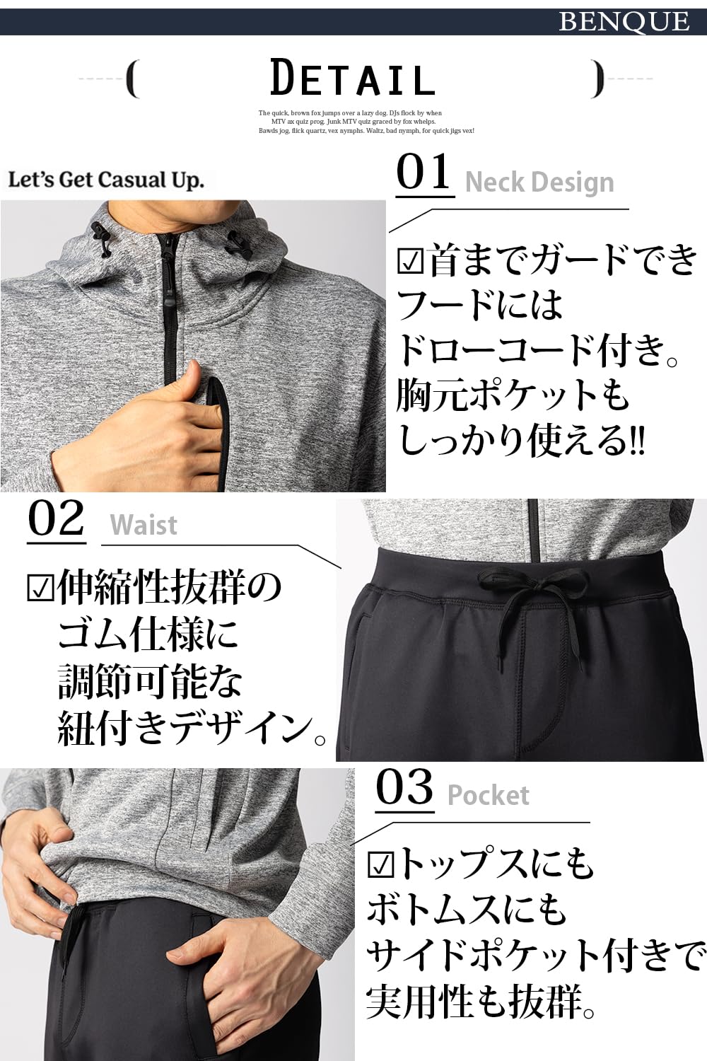 Benke Men's Jersey Top and Bottom Set, Long Sleeve, Fashionable, Running Wear, Sports, Training Wear, Spring and Autumn, M - 3XL, Sweat Absorbent, Quick Drying x UV Protection, navy, 3XL