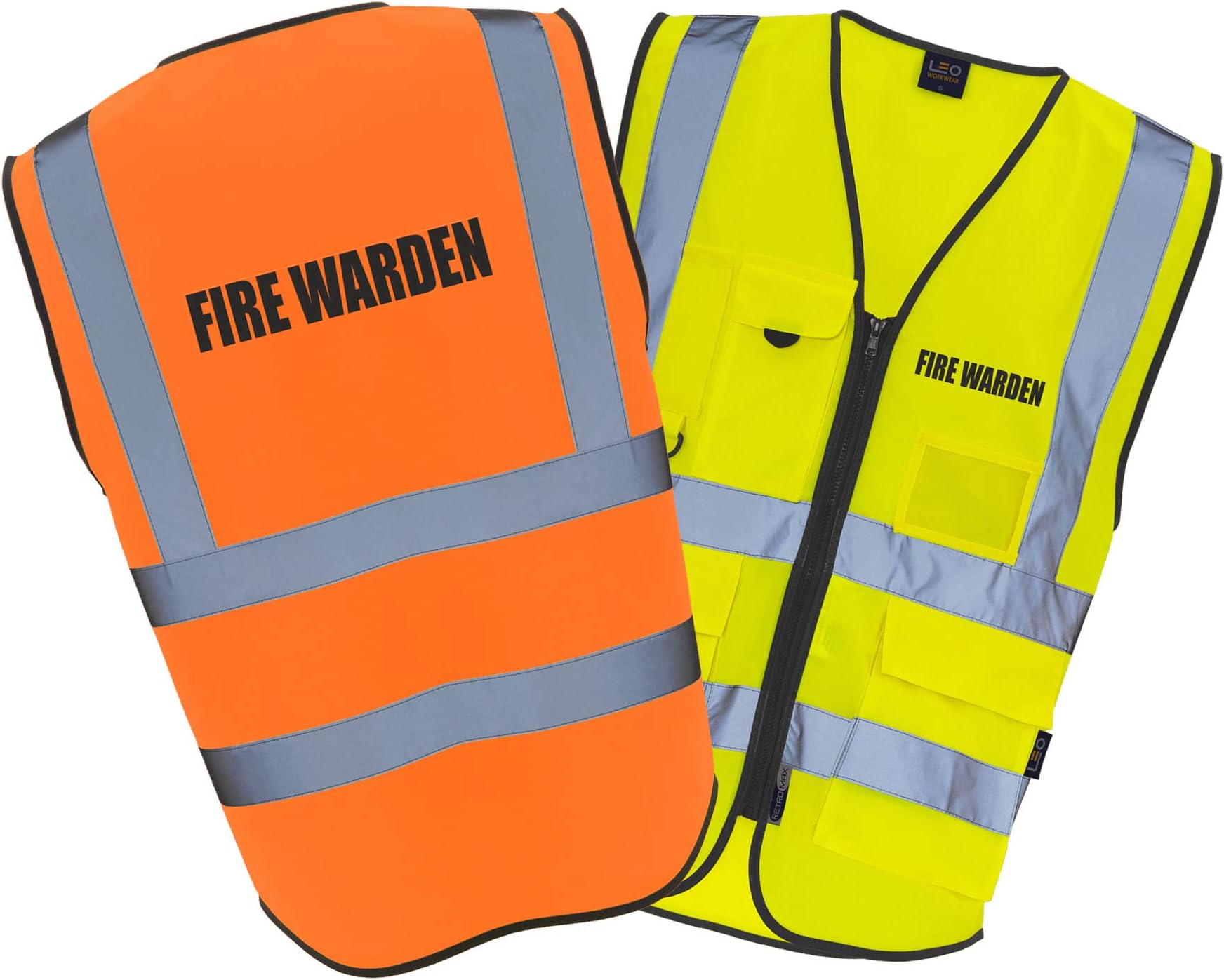 FIRE WARDEN - EXECUTIVE CLASS 2 - WITH STORAGE POCKETS - Hi Vis Hi Viz High Visibility Reflective Safety Vest/Waistcoat