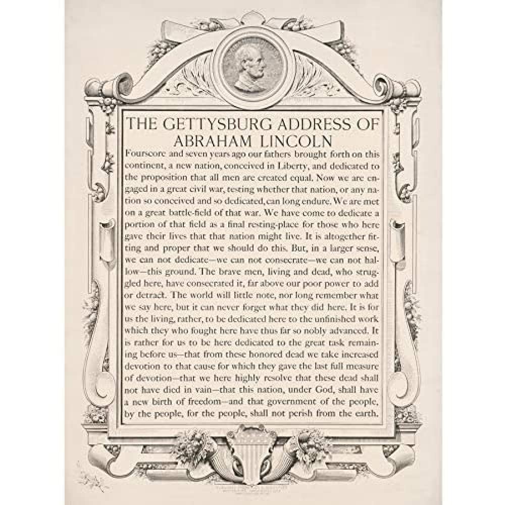 Artery8 Gettysburg Address Abraham Lincoln USA President Art Print Canvas Premium Wall Decor Poster Mural