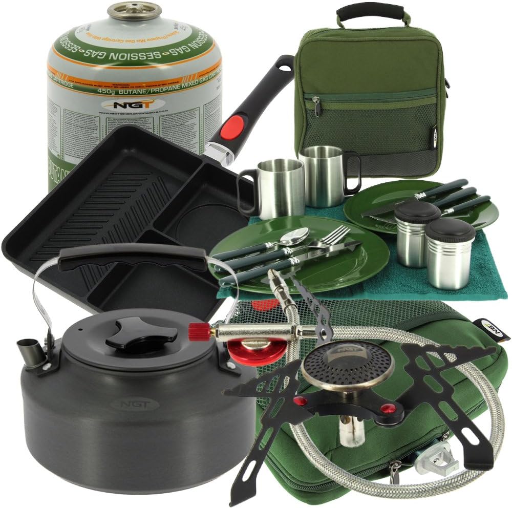 NGT Carp Fishing Camping 3 Way Frying Pan + Kettle 3000W Stove 450g Gas