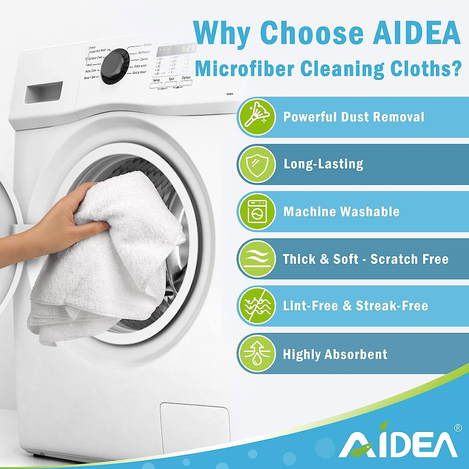 AIDEA Microfiber Cleaning Cloth White 50PK, Microfiber Towels for Cars, Lint Free Rags, Kitchen Towels Dusting Cloth, Bar Rags for Cleaning, Wash Cloth, Dish Cloths White, 11.5