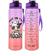 MISVAN 32oz Clear Water Bottle With Straw,Pink Cow Water Bottle,Reusable Sports Plasticwater Bottles. (Purple)