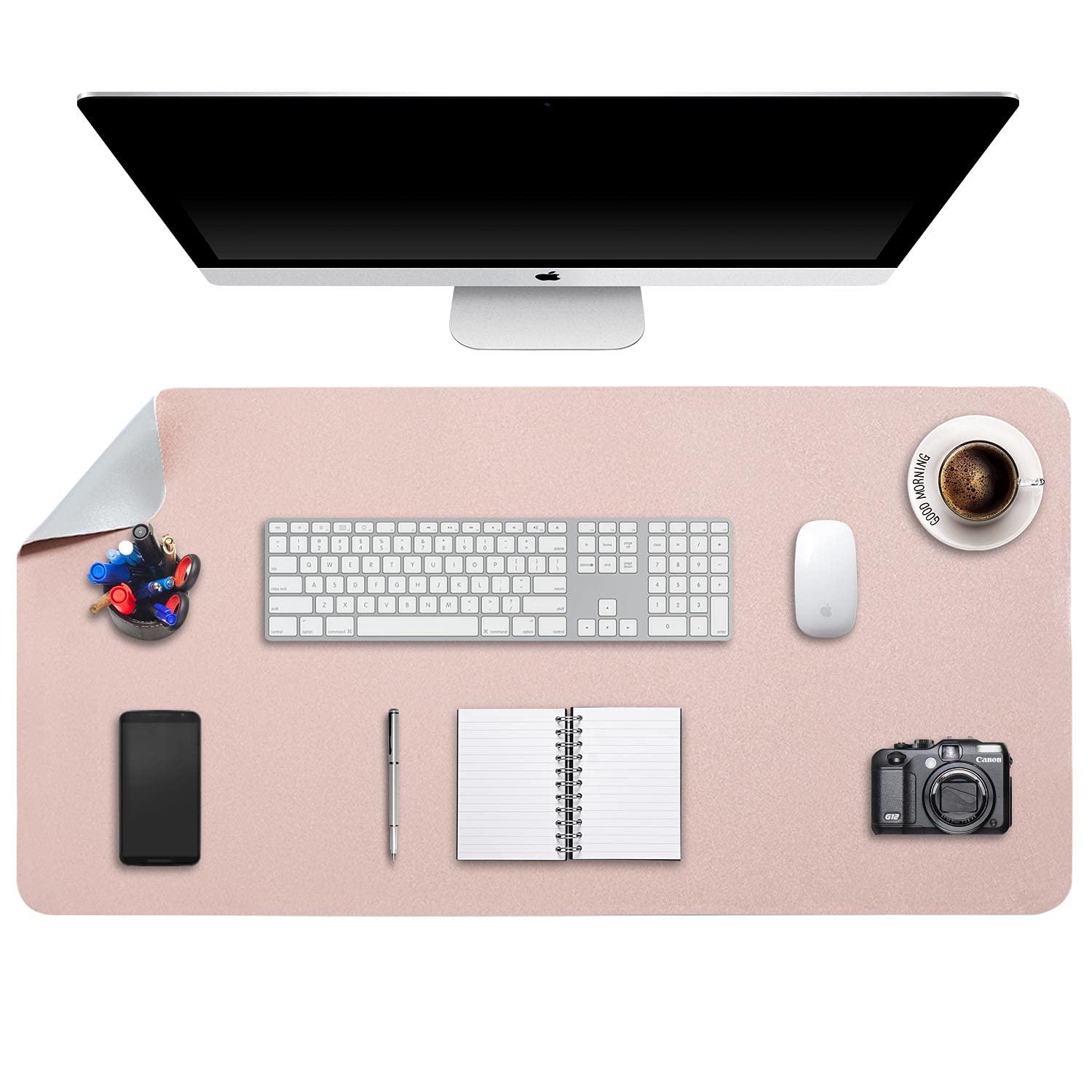 Desk Pad Large, Desk Mat, Extended Mouse Mat, Mouse Pad XXL, Desk Blotter, DOBAOJIA Laptop Pad Writing Pad for Office/Home, Dual-Side Use PU Leather Waterproof 35.4" X 16.9" (Pink/Silver)