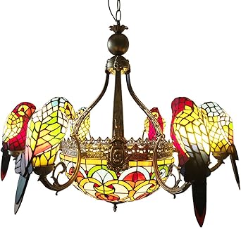Fumat Parrot Tiffany Chandeliers 6 Heads Stained Glass Led E26 Ceiling Fixtures 110v Pendant Lamp