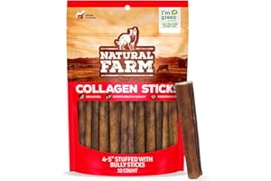 Natural Farm Bully Sticks Stuffed Collagen Sticks for Dogs (4-5 Inch, 10-Pack), Rawhide-Free, Natural Dog Chews, Long Lasting, Small, Medium and Large Dogs, Great Rawhide Alternative