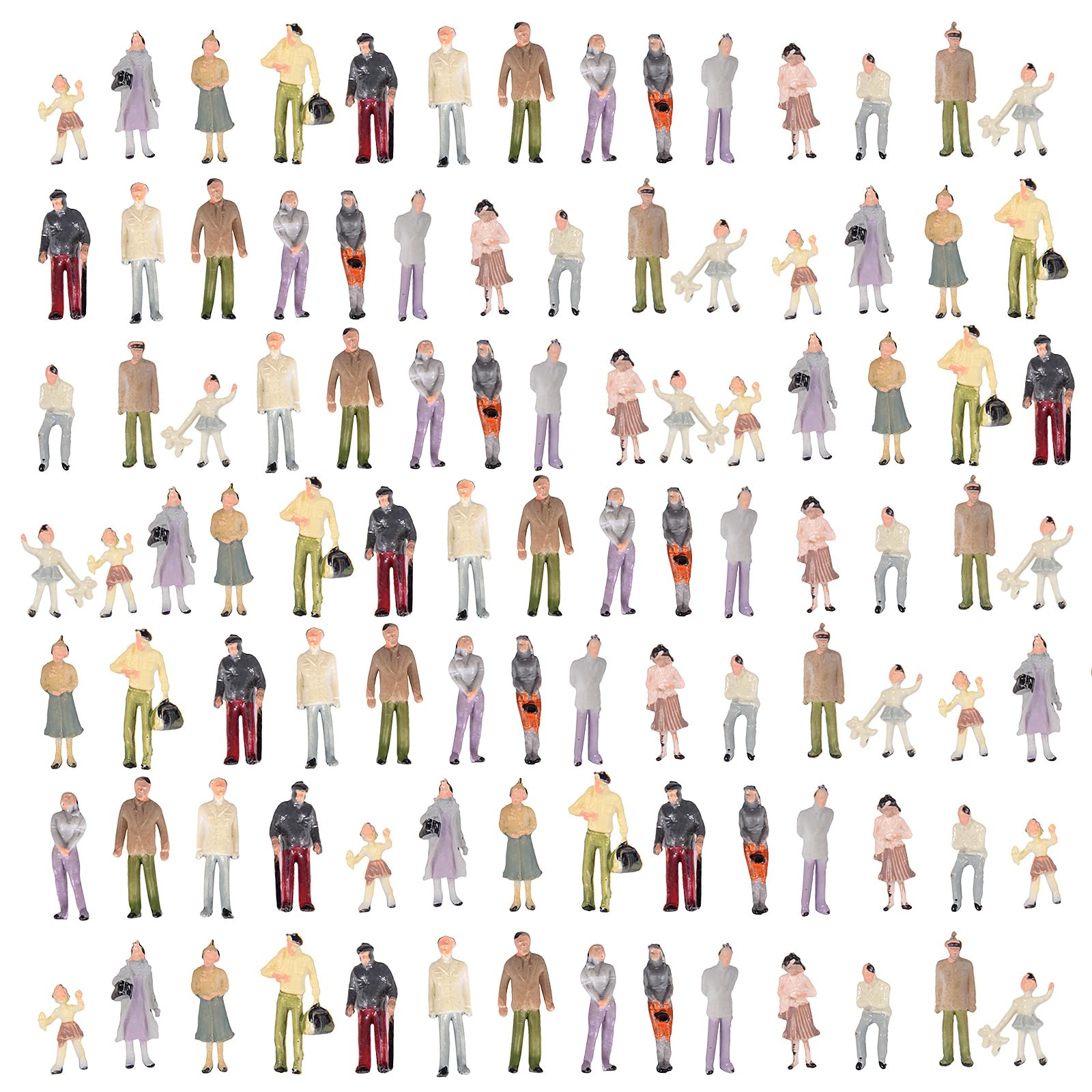 szzijia 1:100 100pcs Colorful Painted Mixed Model People Figure Layout Little People Figures for Miniature Scenes